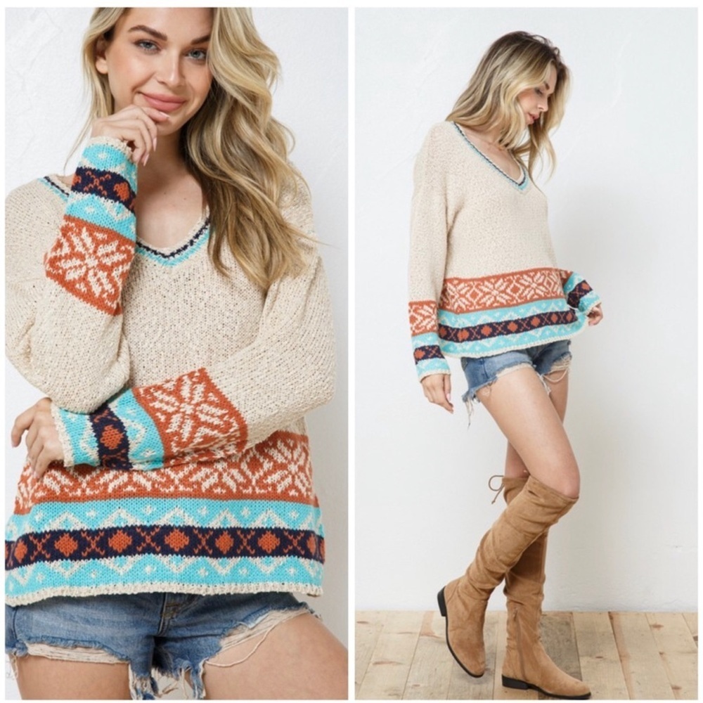 Fair Isle Inspired V-Neck Sweater